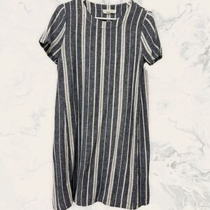 Two By Vince Camuto Linen Stripes Dress- Size S - white/Blue